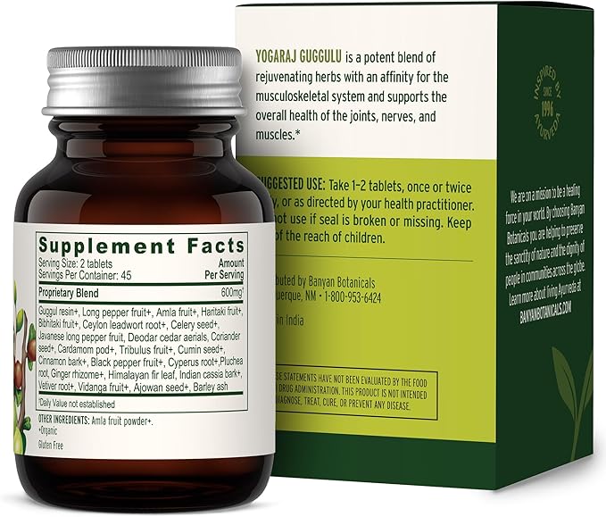 Banyan Botanicals Yogaraj Guggulu – Organic Joint Support Supplement ­­–Ayurvedic Blend for Supporting The Skeletal and Neuromuscular Systems* – 90 Tablets – Non-GMO, Sustainably Sourced, Vegan
