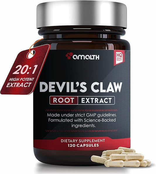 AMALTH Devils Claw Extract 500 mg, 120 Veggie Capsules, Concentrated Root Extract, Devils Claw Herbal Supplement, Non-GMO, Vegan Supplement