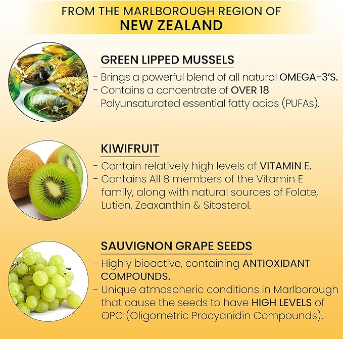 Omega 3 New Zealand Green Lipped Mussel Oil Soft gels for Joint Support and Mobility, Heart & Immune Support, No Fishy Aftertaste, 3-Pack, 180Soft gels, 2-Soft gels Per Day, 90 Day Supply