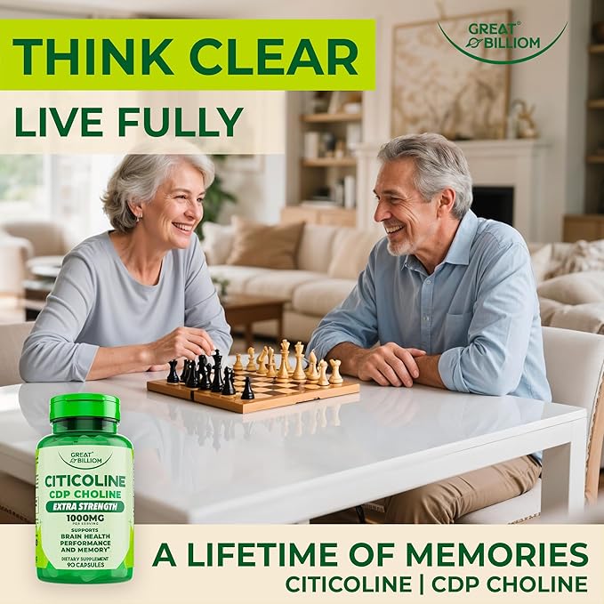 Citicoline CDP Choline 1000mg - Extra Strength Brain Supplements for Memory and Focus, Choline Supplements - Non-GMO Nootropic with Acetylcholine Support - 90 Vegetarian Capsules