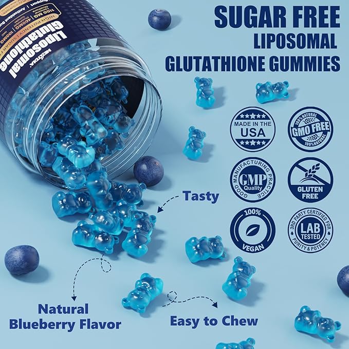 Liposomal Glutathione Gummies Chews, 1100mg Concentrated Formula - 98% Bioavailable w/Vitamin C, ALA, NAC & Milk Thistle for Antioxidant - Liver Cleanse Detox Supplement, Vegan, 120 ct