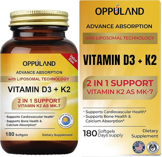 Vitamin D3 + K2 5000 IU - Liposomal Technology for Enhanced Absorption - MK-7 Vitamin K2 100mcg - Supports Bone & Calcium Metabolism - D3K2 Supplement for Men & Women - 180 Softgels