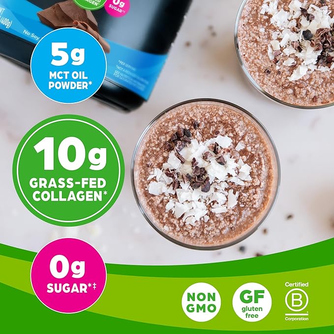 Orgain Keto Collagen Protein Powder with MCT Oil, Chocolate - Paleo Friendly, Grass Fed Hydrolyzed Collagen Peptides Type I and III, Dairy Free, Gluten Free, Soy Free, 0.88 Lb (Packaging May Vary)