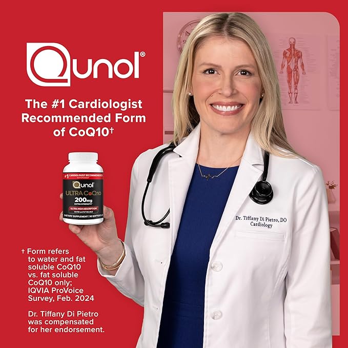 Qunol CoQ10 200mg Softgels, Ultra CoQ10 - Ultra High Absorption Coenzyme Q10 Supplements - Antioxidant Supplement for Vascular and Heart Health & Energy Production - 2 Month Supply - 60 Count