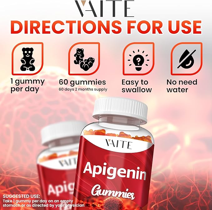 Apigenin Supplement 150mg - Chamomile Extract Vegan Gummies with Flavonoids, Bioflavonoids & Polyphenols - Plant-Based Relaxation Support - Liposomal Calm Formula - Non-GMO Herbal Mood Balance