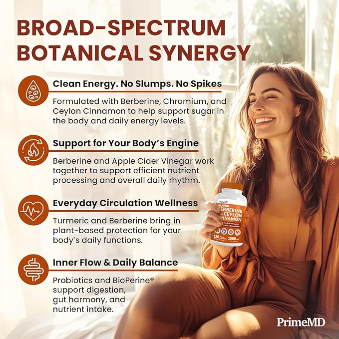Super Berberine Supplement with Ceylon Cinnamon, BioPerine, Apple Cider, and Turmeric 1500mg - 8-in-1 Dihydroberberine Supplement for Overall Wellness and Balance Support, 120 ct