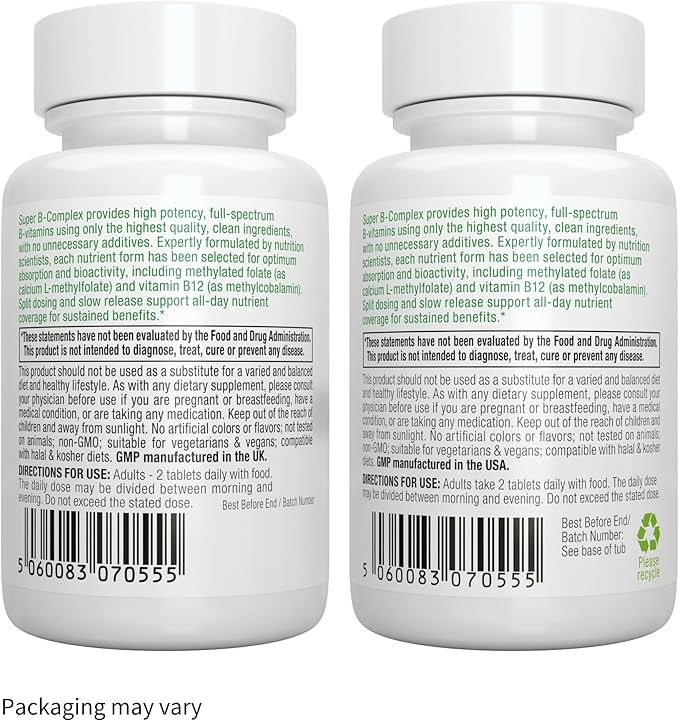 Igennus Super B-Complex Methylated B Vitamins, All Day Nutrient Delivery, Clean Label, MTHFR Supplement with Methylfolate & B12 Methylcobalamin, Vegan, Lab Verified, 60 Small Tablets