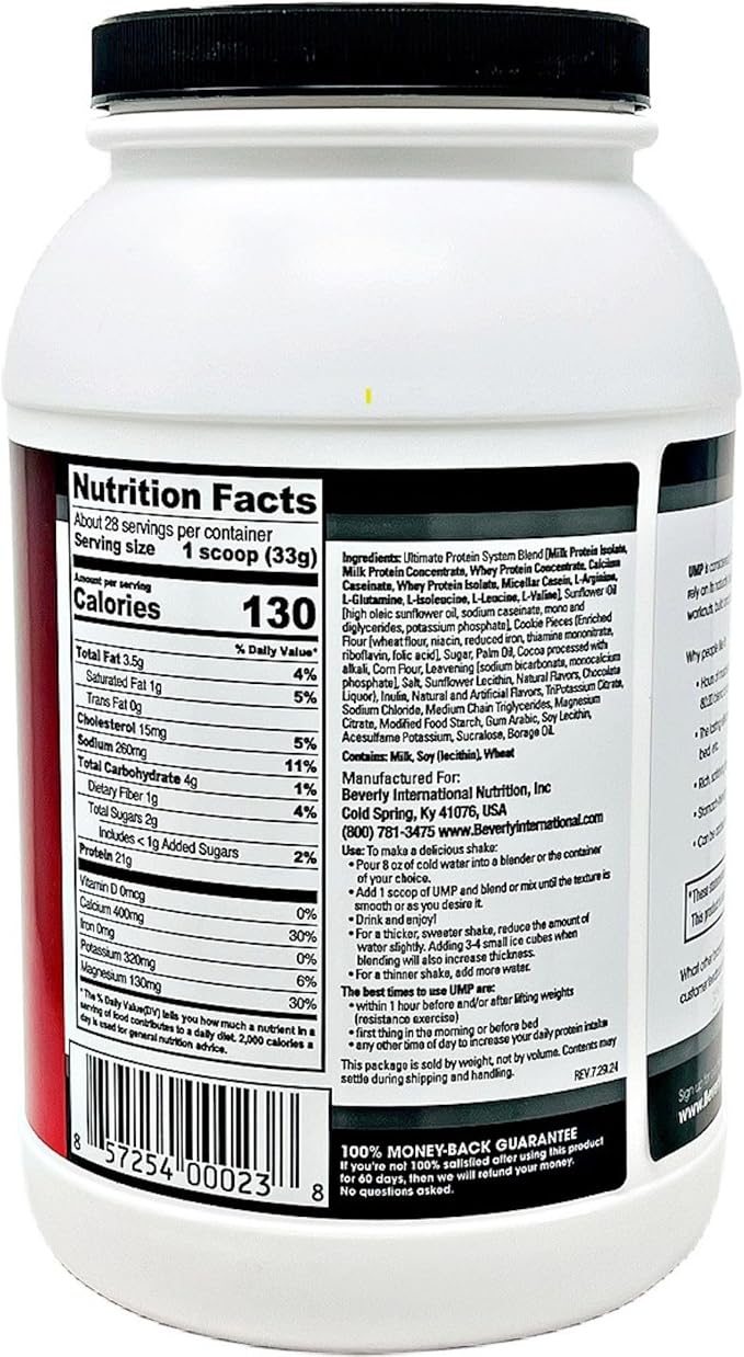 Beverly International UMP Protein Powder, Cookies & Cream. Unique Whey-Casein Ratio Builds Lean Muscle. Easy to Digest. No Bloat. (32.8 oz) 2lb .8 oz