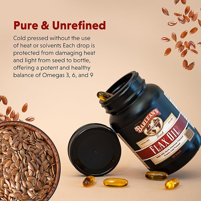 Barlean's Omega 3 6 9 Flaxseed Oil Supplements, Cold-Pressed Flax Seed Supplement Softgels with 1650 mg ALA Fatty Acids, 250 Count