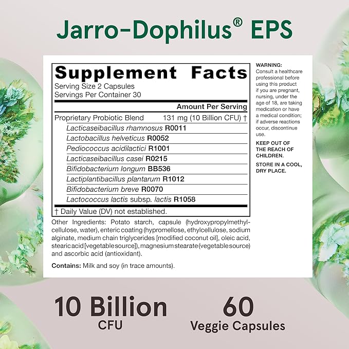 Jarrow Formulas Probiotics 10 Billion CFU - Probiotic Supplement Capsules for Gut Health for Women and Men, 60 Veggie Capsules, Up to 30 Days