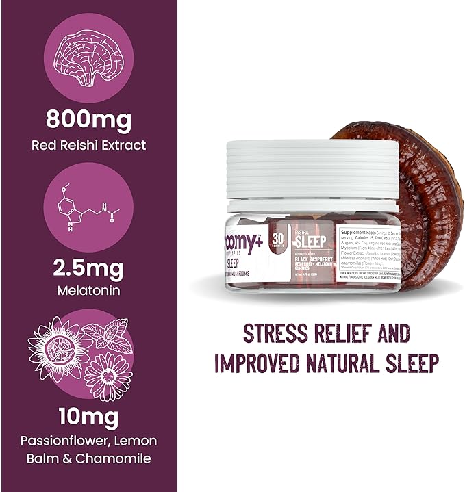 Troomy Sleep Reishi + Melatonin Great Tasting Mushroom Gummies - Supports Restful Sleep - Black Raspberry - 30 Count
