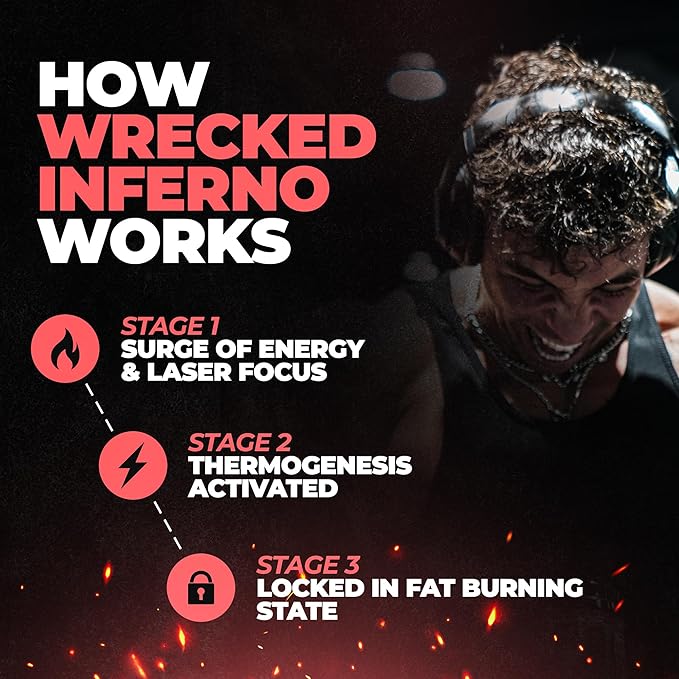 Wrecked Inferno - Thermogenic Pre Workout For Men & Women, Increase Energy, Boost Thermogenesis & Metabolism, Enhance Exercise Performance - Contains L-Citrulline, L-Carnitine, Beta-Alanine & More