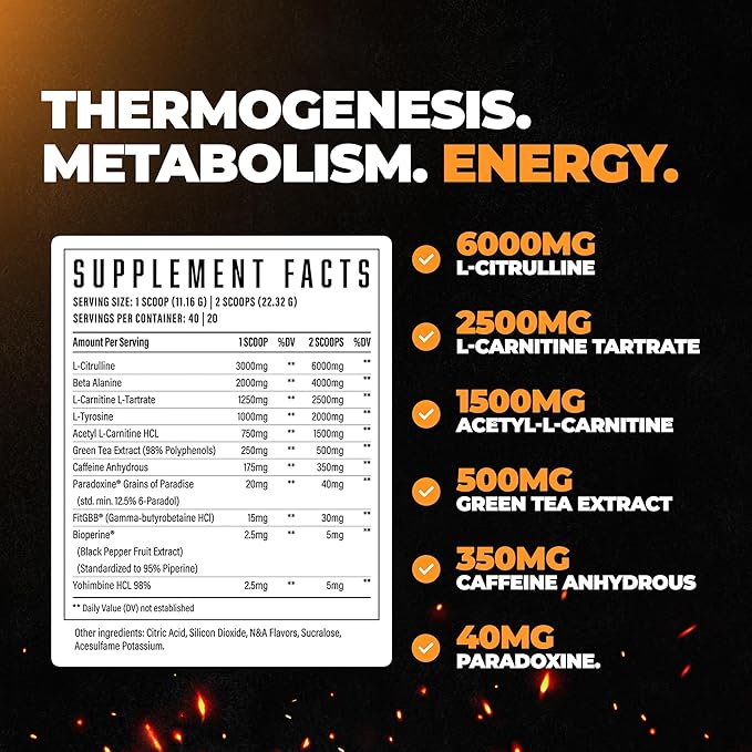 Wrecked Inferno - Thermogenic Pre Workout For Men & Women, Increase Energy, Boost Thermogenesis & Metabolism, Enhance Exercise Performance - Contains L-Citrulline, L-Carnitine, Beta-Alanine & More