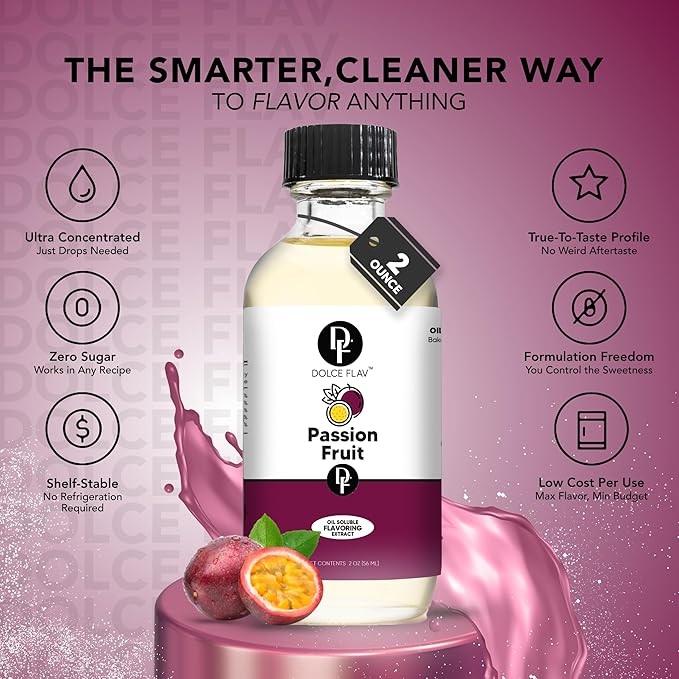 Dolce Foglia Passion Fruit Extract - 2 Ounce Oil-Soluble Multipurpose Flavoring Ideal for Candy Making, Baking, Lip Balm, and Ice Cream - Passion Fruit Concentrate Perfect for Weight Management