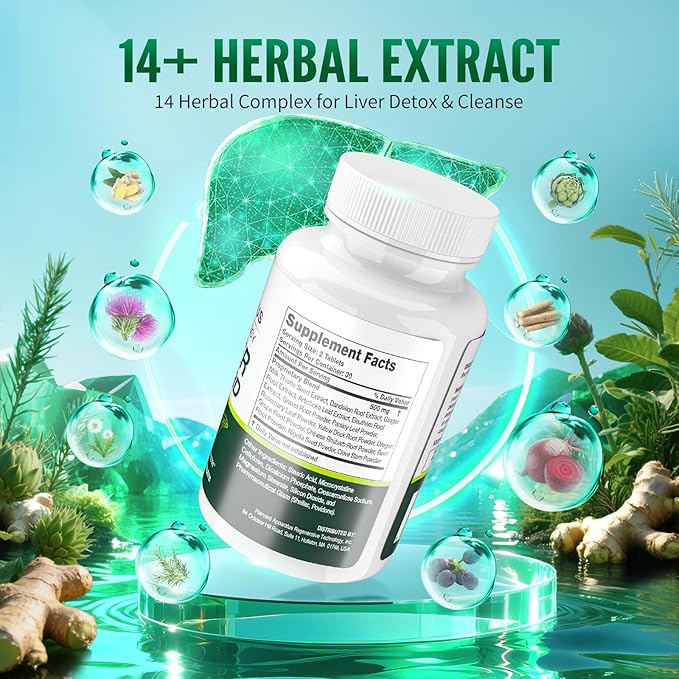 Advanced Liver Cleanse Detox & Repair - Herbal Liver Support with 14-in-1 Herbs-Silymarin Milk Thisitle with Dandelion, Artichoke, Ginger, Boost Energy & Digestive, 120 Tablets