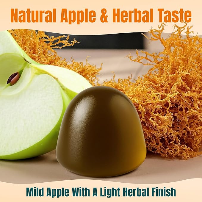 Sea Moss & Apple Cider Vinegar Gummies – 10-in-1 Herbal Blend with Black Seed Oil, Ashwagandha, Turmeric, Bladderwrack, Burdock Root & Dandelion – Vegan, USA Made, Natural Apple Flavor – 60 ct