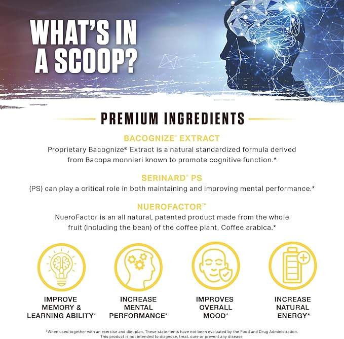 Ambrosia Mental Jewels Powder - Cognitive Enhancer | Increase Memory, Communication Skills, Concentration & Focus | Decrease Reaction Time | Alpha GPC, Choline, BaCognize | 30 Servings| Cherry Limeade