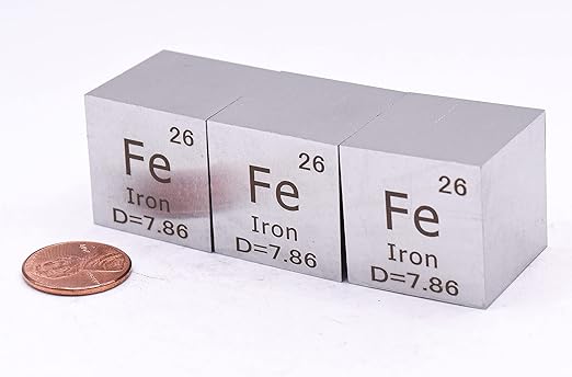 1" 25.4mm Iron Ferrum Metal Cube Fe up to 99.9% Pure Periodic Table Element Engraved Density Collection Science Education Display Block Cube + Acrylic Case Box - 1PC