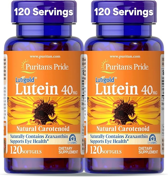 Puritan's Pride Premium Lutigold™ Lutein Carotenoid 40mg with Zeaxanthin for Men and Women, Dietary Supplement for Eye Health Support, 8 Month Supply, 120 Easy-to-Swallow Softgels, 2 Pack