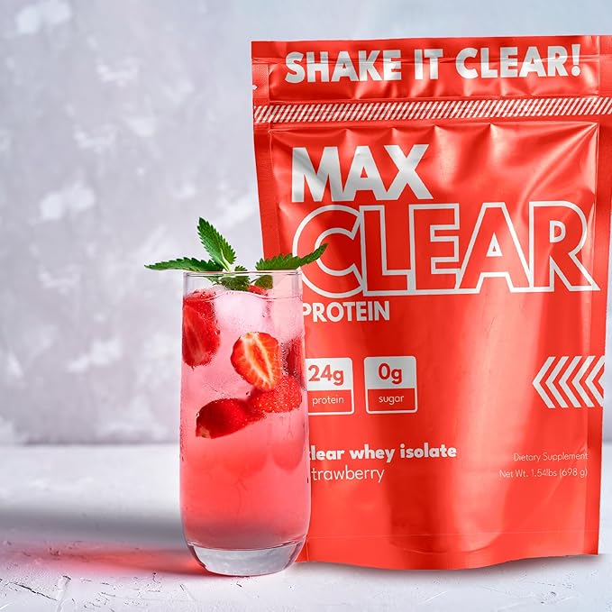 Max Clear Protein | 24g Protein | Clear Whey Isolate | Promotes Muscle Growth, Strength and Recovery (Strawberry)