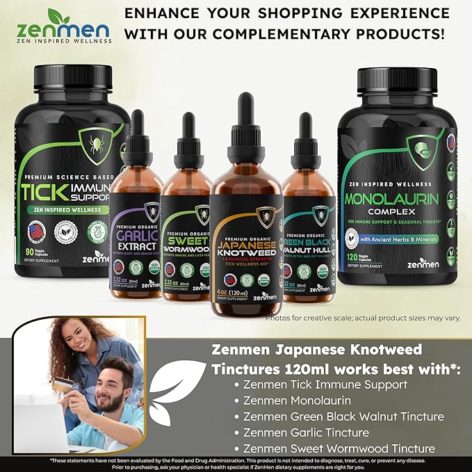Japanese Knotweed Premium Resveratrol USDA Organic 3rd Party Tested Tincture 120ml/4oz - 1:3 Clinical Strength Ratio - Tick Wellness Aid and Immune Support Supplement - Made in The USA