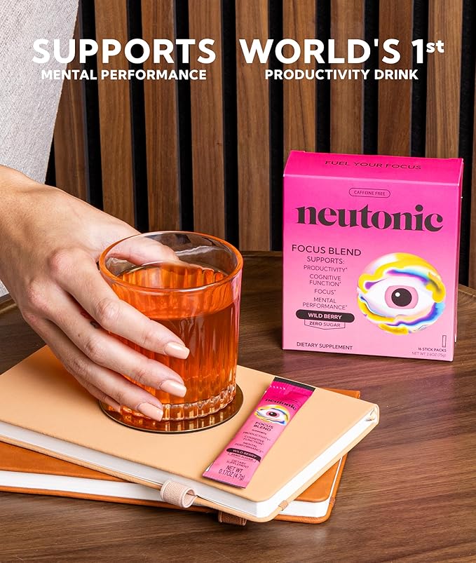 Neutonic Nootropic Focus Blend Powder | Wild Berry 16 Sticks | Caffeine Free, Zero Sugar | Support Memory, Mental Clarity, Cognitive Function | Boost Focus, Energy, Brain Health