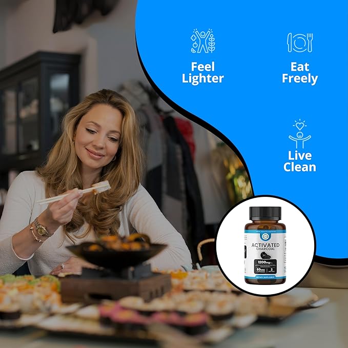 Activated Charcoal Capsules 1200 MG, 60 Veg Caps, 30-Days Premium Detox & Digestive Support, Gas & Bloating Relief, Organic Coconut Shell Charcoal, Gut Health, USA Made.
