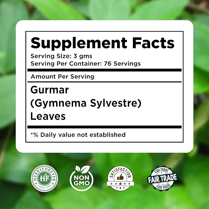 Gurmar Powder Leaves Powder Gymnema Sylvestre Support Healthy Sweet Level Non GMO, Organic, Vegan 230 GMS