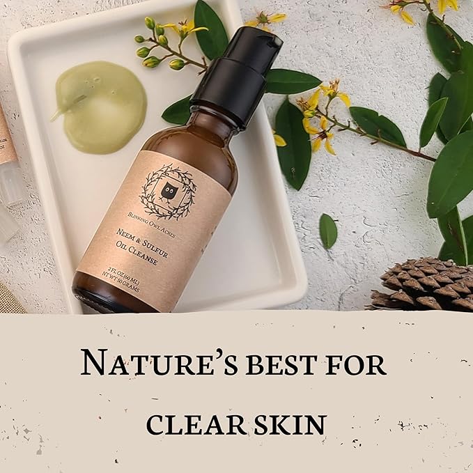 Neem & Sulfur Oil Cleanse | Natural Face Cleanser with Organic Ingredients | Hydrating & Soothing | Good for Acne & Rosacea | Non-Irritating Formula for All Skin Types | 2 oz