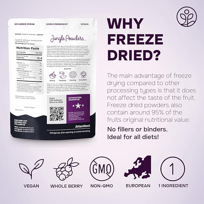 Black Raspberry Powder 5 Ounce Bag - 3rd Party Lab Tested Freeze Dried Raspberries Fruit Whole Berry for Baking, Unsweetened Additive Filler Free Superfood Extract Rasberries Smoothies Dehydrated