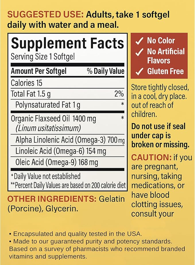 Nature Flaxseed Oil 1400mg (300 Softgels) Natures Mades | Plant-Based Omega-3 ALA Supplement | Bundle with Essential Vitamins Guide by R&C Store