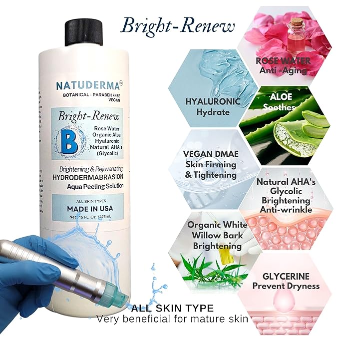 Hydrodermabrasion Solution, Aqua Peeling Serum, Solution for Wet Microdermabrasion, 3 bottles of 16 oz each, Natuderma Hydro Serum. MADE IN USA