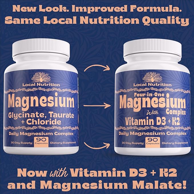 4-in-1 Magnesium Complex 420mg with Vitamin D3 K2 - Premium Magnesium Supplement with Magnesium Malate, Bisglycinate (Glycinate), Taurate, and Chloride - 90 Capsules Made in The USA