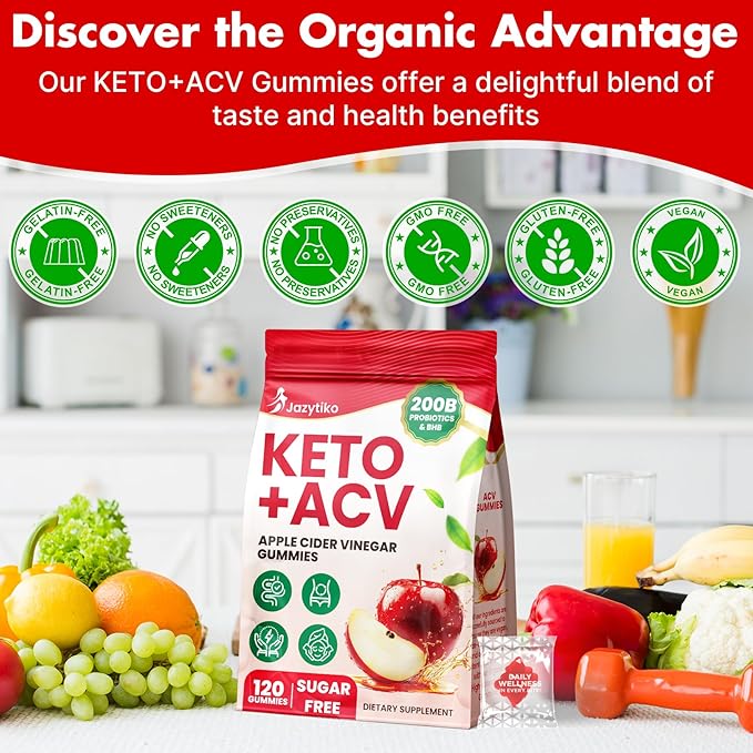 Apple Cider Vinegar Gummies, Advanced ACV Gummy with Probiotics, BHB, B12 and Keto Support - Keto Acv Gummies for Detox, Metabolism, Digestion, Gut & Immune Health - Sugar Free, Vegan, 120 Counts