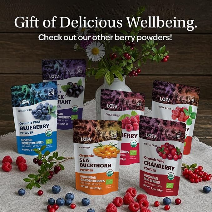 LOOV Organic Wild Blueberry Powder - 41-Day Supply, 8.8 Oz, Good for Smoothie & Breakfast, Freeze-Dried, from Northern Europe, No Added Sugar
