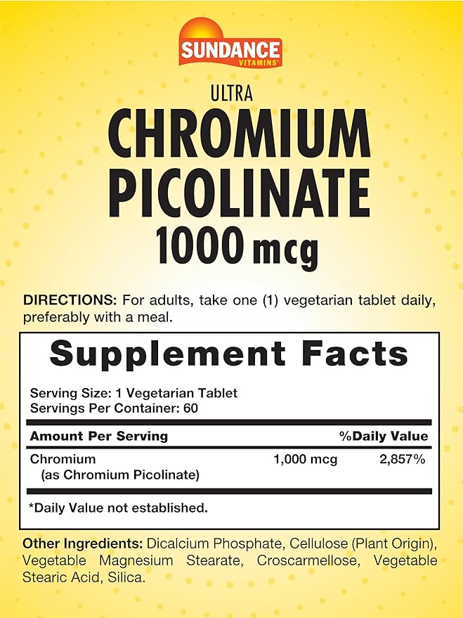 Sundance Chromium Picolinate 1000mcg | 60 Tablets | Vegetarian, Non-GMO & Gluten Free Supplement