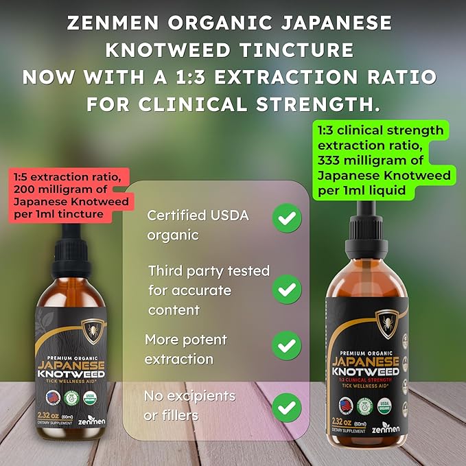 Japanese Knotweed Premium Resveratrol USDA 3rd Party Tested Tincture 60ml/2.32 Oz - 1:3 Clinical Strength Ratio - Tick Wellness Aid and Immune Support Supplement - Made in The USA