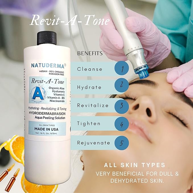 Hydrodermabrasion Solution, Aqua Peeling Serum, Solution for Wet Microdermabrasion, 3 bottles of 16 oz each, Natuderma Hydro Serum. MADE IN USA