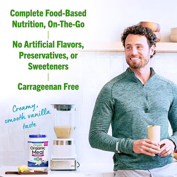 Orgain Organic Vegan Meal Replacement Protein Powder, Vanilla Bean - 20g Plant Based Protein, Gluten Free, Dairy Free, Lactose Free, Soy Free, No Sugar Added, For Smoothies & Shakes - 2.03lb