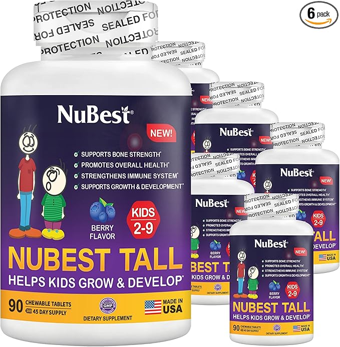 NuBest Tall Kids - Toddlers Vitamins and Kids Vitamins for Age 2 to 9 - Bone Strength, Brain Growth and Immunity with Multivitamins & Minerals | 90 Chewable Tablets | 6 Pack