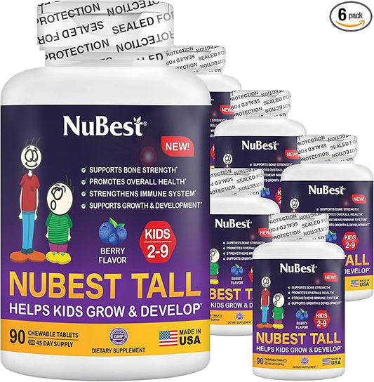 NuBest Tall Kids - Toddlers Vitamins and Kids Vitamins for Age 2 to 9 - Bone Strength, Brain Growth and Immunity with Multivitamins & Minerals | 90 Chewable Tablets | 6 Pack