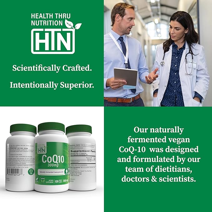Health Thru Nutrition CoQ-10 300mg - 120 Capsules | High-Potency Ubiquinone Coenzyme Q10 | Supports Cellular Energy & Antioxidant Protection | Non-GMO, Soy-Free, Vegan, Gluten-Free