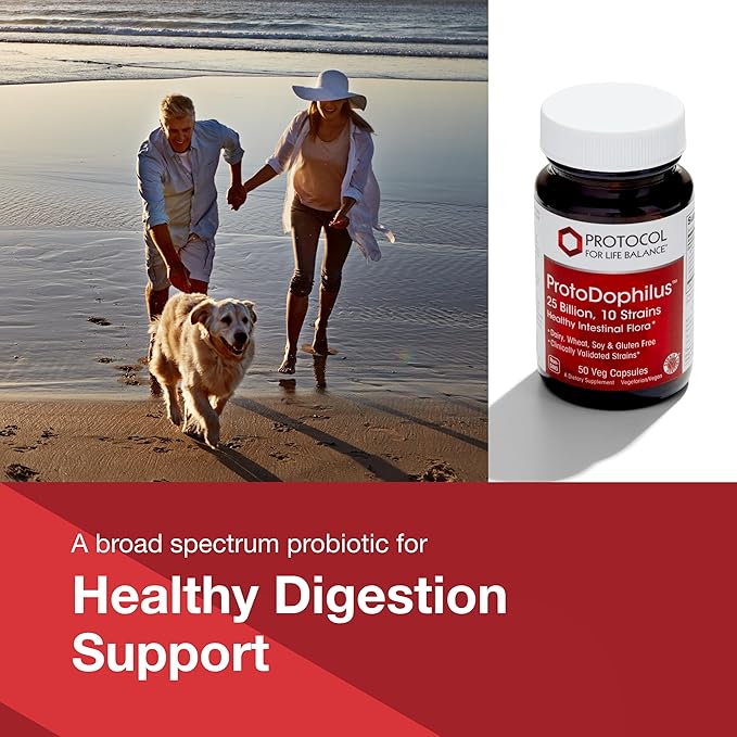PROTOCOL FOR LIFE BALANCE Proto Dophilus 25 Billion 10 Strains - Support Digestive Gut Health Immune System & Detox - Dairy, Wheat, Soy & Gluten Free - Vegan & Nut Free - 50 Veg Capsules