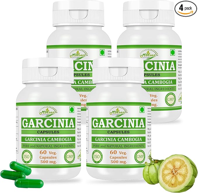 Natural and Pure Herbal Garcinia CAMBOGIA (Garcinia) Extract Capsules | Highest Potency, 100% Herbal Product | Pack of 60 X 500 mg. Veg. Capsules (Pack of 4 Jar)