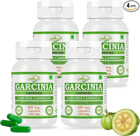 Natural and Pure Herbal Garcinia CAMBOGIA (Garcinia) Extract Capsules | Highest Potency, 100% Herbal Product | Pack of 60 X 500 mg. Veg. Capsules (Pack of 4 Jar)