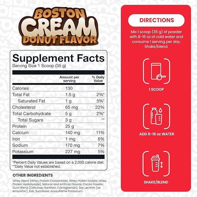 Whey Protein Powder, 25g Protein, Complete Amino Acid Profile, Gluten-Free, Low Fat, RBST-Free, Supports Muscle Recovery & Antibody Health (2 Pound, Boston Cream Donut)