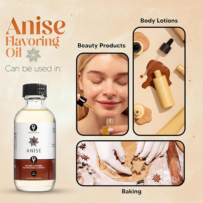 Dolce Flav Natural Anise Extract – 8 Ounce Oil-Soluble Kosher, Sugar-Free, Concentrated Licorice Anise Flavoring for Baking, Cookies & Liqueurs, Includes Measured Dropper