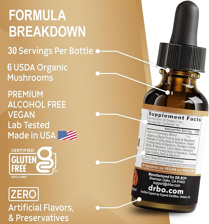 Organic Lions Mane Mushroom Complex - Mushroom Supplement Liquid Drops Tincture for Focus, Fog, Brain Health Supplements - Vegan, Herbal Organic Lion's Mane Mushrooms, Reishi, Turkey Tail Extract 1oz
