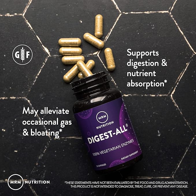 MRM Nutrition Digest-All ® | Digestive Enzymes | Improved digestion and absorption | Lactase + Amylase + Lipase | May help with bloating and gas | 100% Vegetarian | Gluten-Free | 15 servings