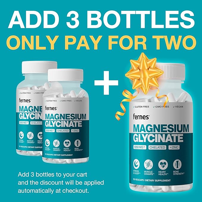 Pure Chelated Magnesium Glycinate 1250 mg Supplement with Zinc - Gentle on Stomach, High Absorption, Gluten-Free, Non-GMO, Muscle Cramp & Sleep Support* for Women & Men - Vegan (90 Caps) - Made in USA